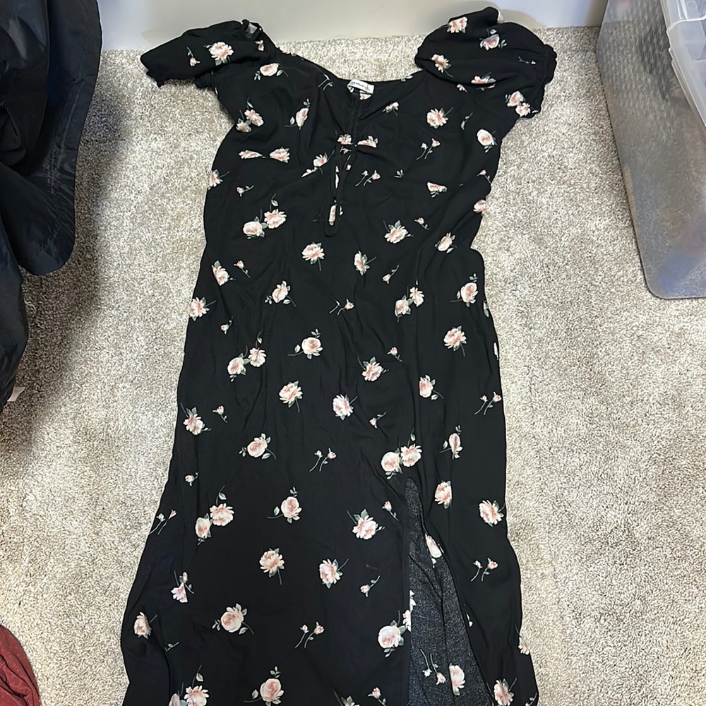 Women’s Hollister size M black maxi dress with slit.
